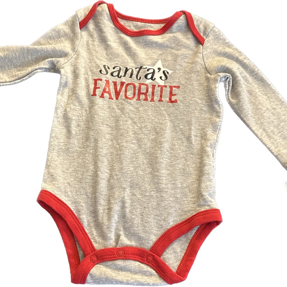 Carter’s 12 month Santa’s Favorite gray slogan bodysuit